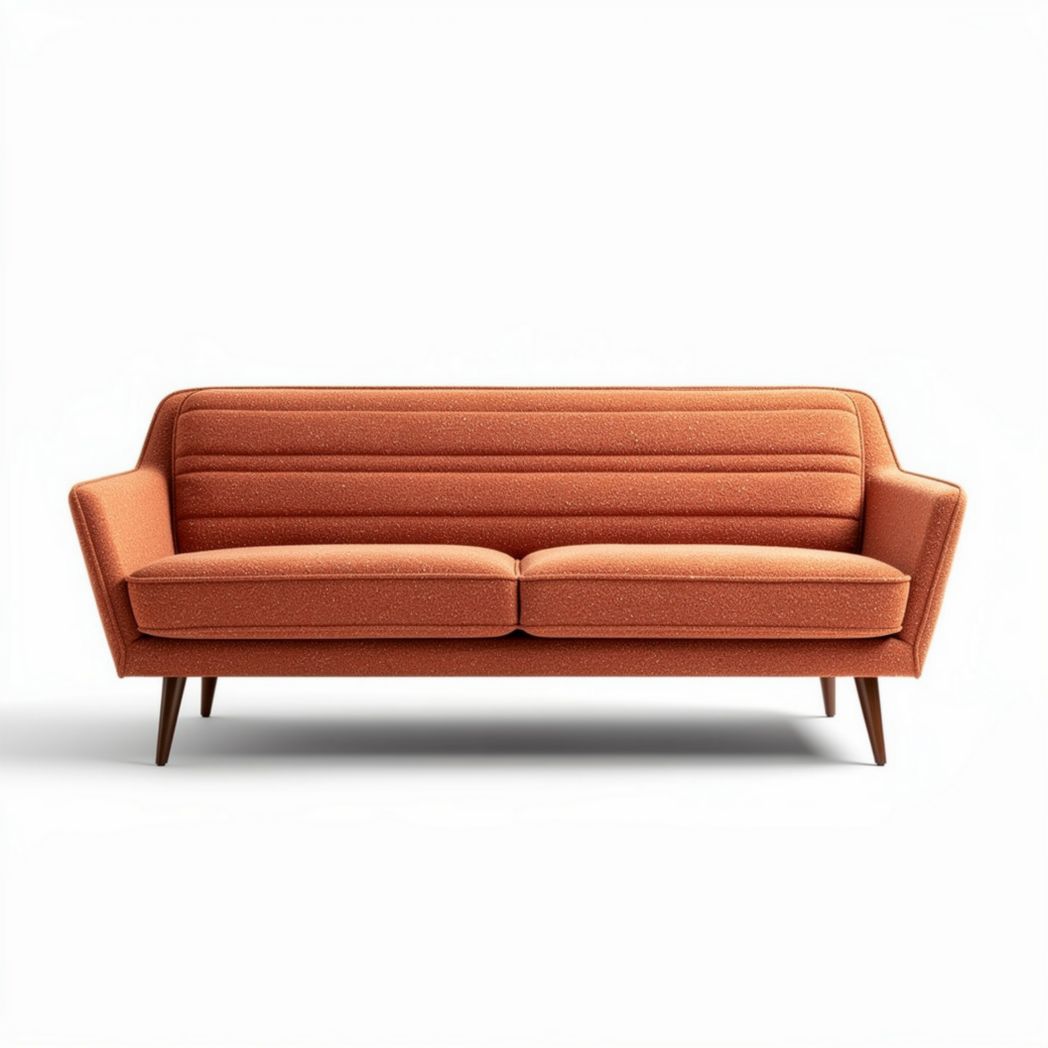 Fabric sofa in orange color with wooden legs 180 x 80 x 70cm