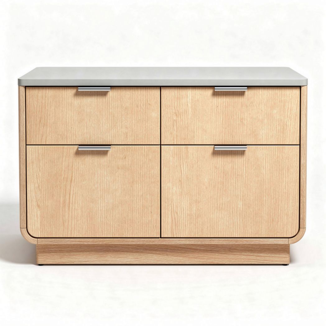 Wooden storage cabinet with four drawers and metal top 60 x 40 x 50cm