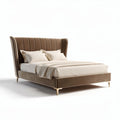 Fabric upholstered king size bed with wingback design in taupe color