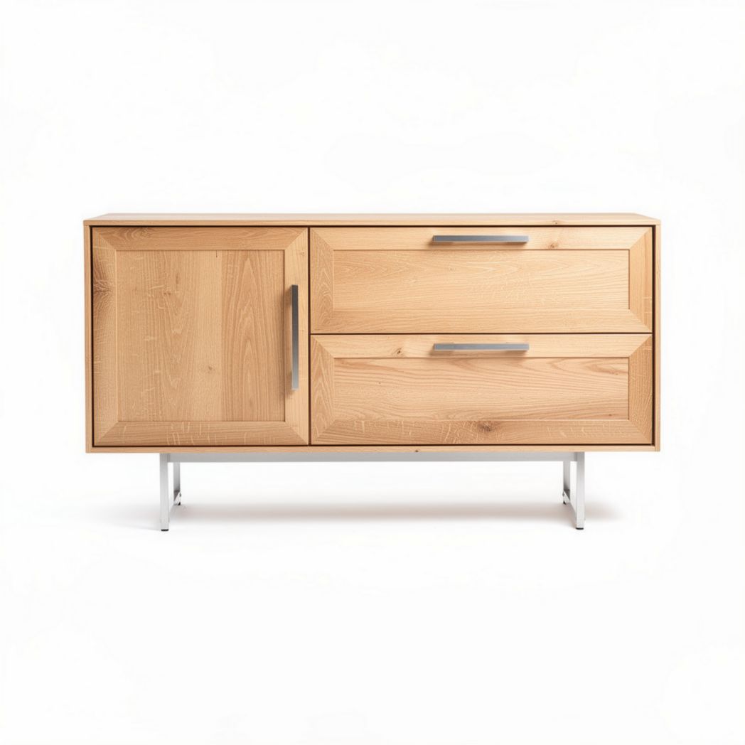 Wooden sideboard with two drawers and two doors in natural finish 90 x 40 x 60cm