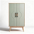 Modern storage cabinet with green finish and wood accents 80 x 40 x 120cm