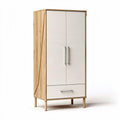 Bamboo wardrobe with two doors and one drawer 60 x 40 x 180cm in white and natural wood finish