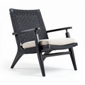 Outdoor patio lounge chair with woven seat and back cushion in black 70 x 70 x 85cm