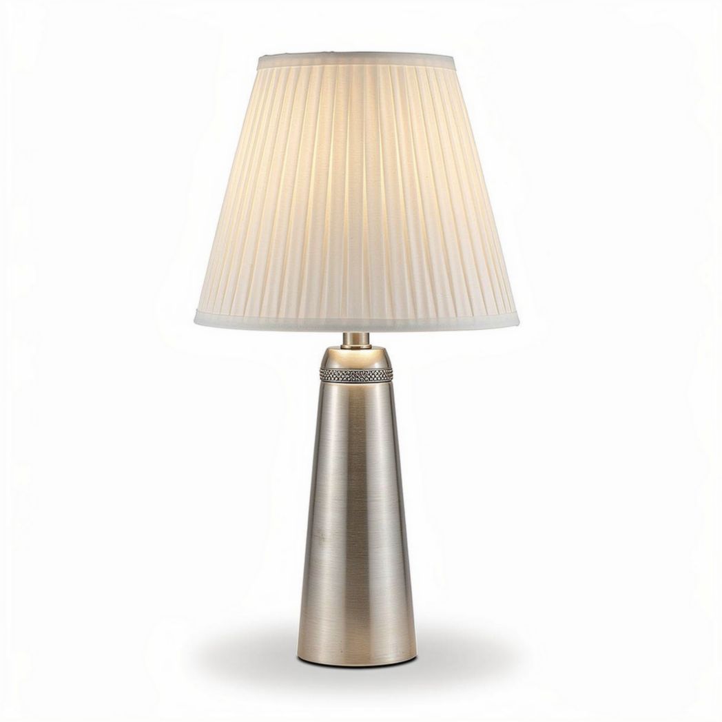 Contemporary table lamp with fabric shade and metal base 30 x 15 x 15cm