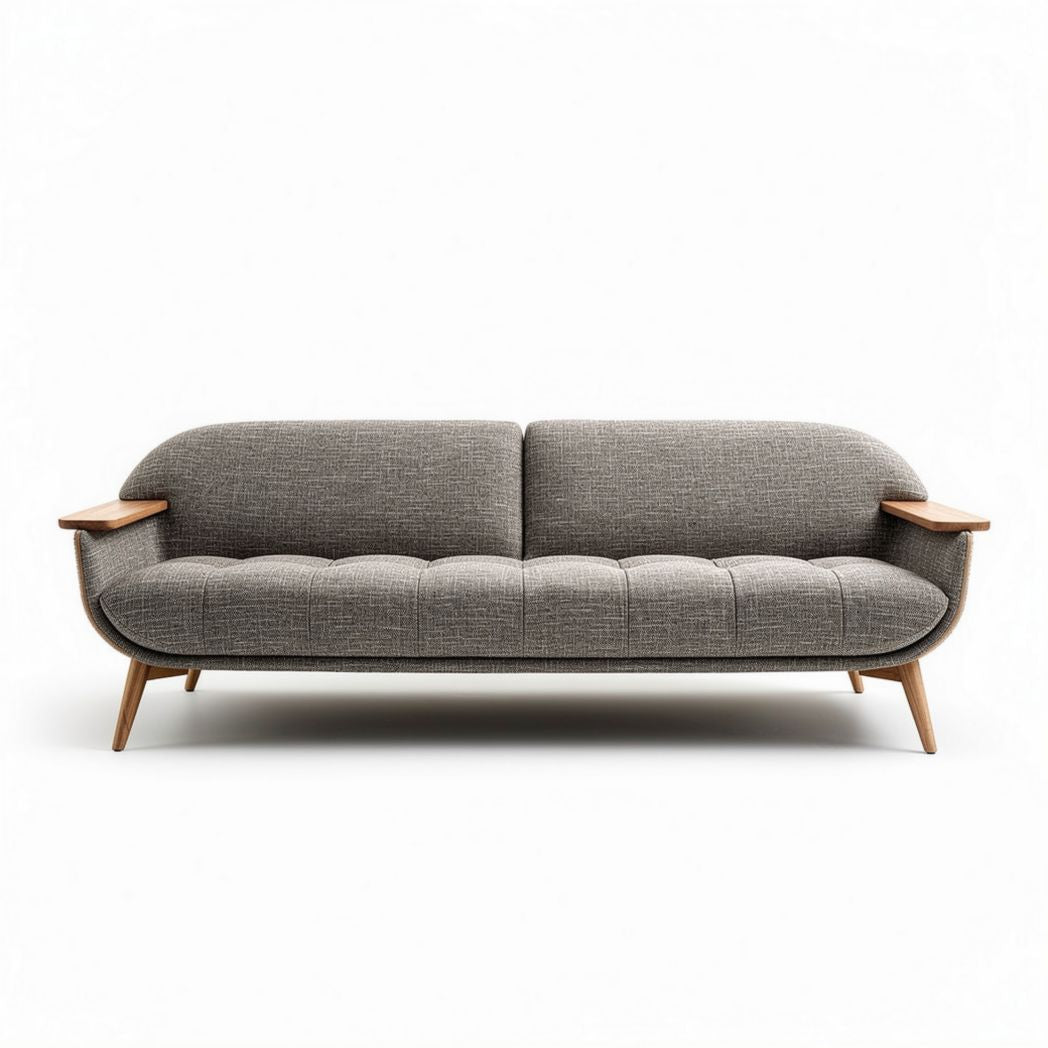 Modern fabric sofa with wooden armrests and dimensions 180 x 80 x 75cm