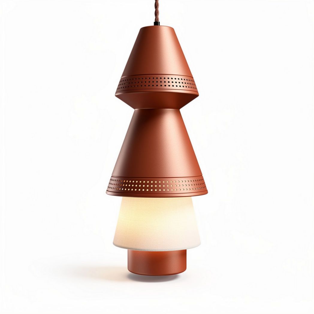 Copper pendant light with perforated shade and frosted glass, 30 x 30 x 50cm