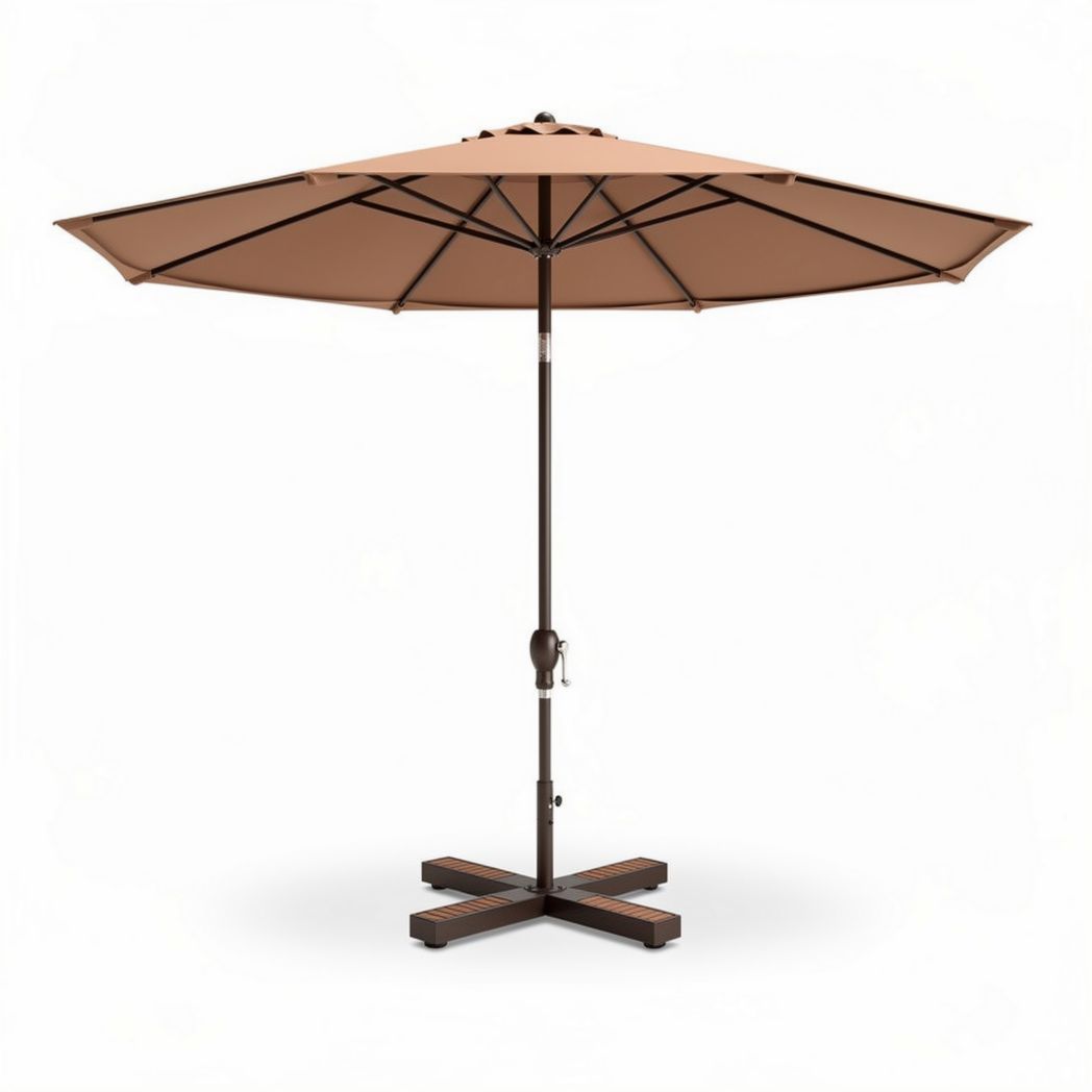 Patio umbrella with steel frame and fabric cover in taupe 250 x 250 x 240cm