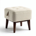 Fabric upholstered square ottoman with wood legs and storage 40 x 40 x 40cm