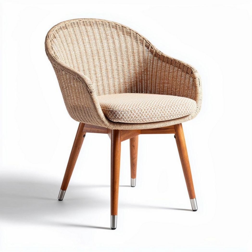 Woven rattan accent chair with wooden legs and cushioned seat 60 x 60 x 80cm