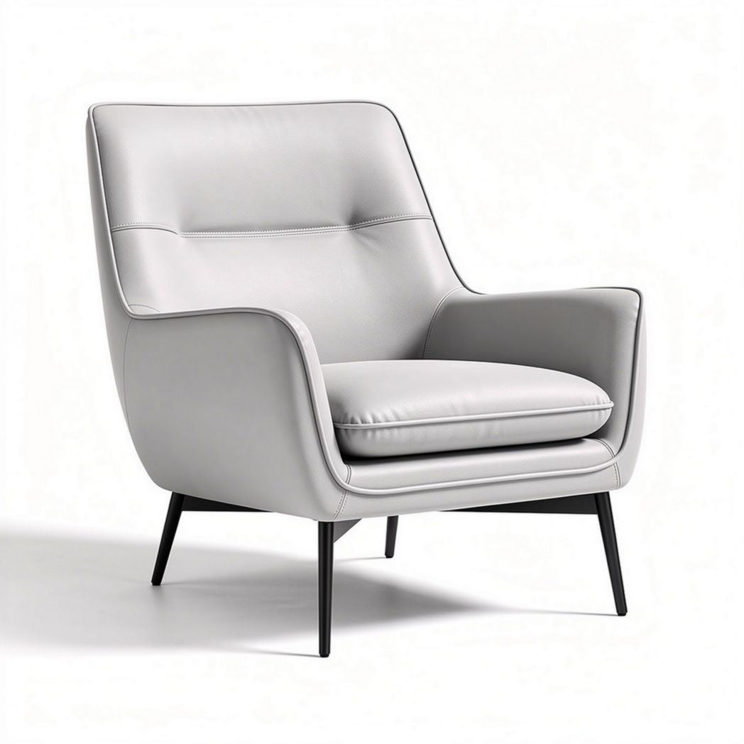 Gray leather accent chair with modern design and sturdy metal legs 80 x 80 x 90cm